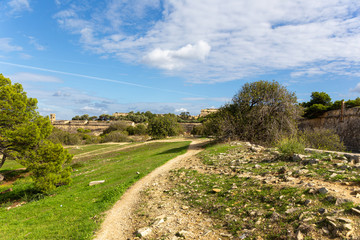 Fototapeta na wymiar rocky path on a sunny day in malta