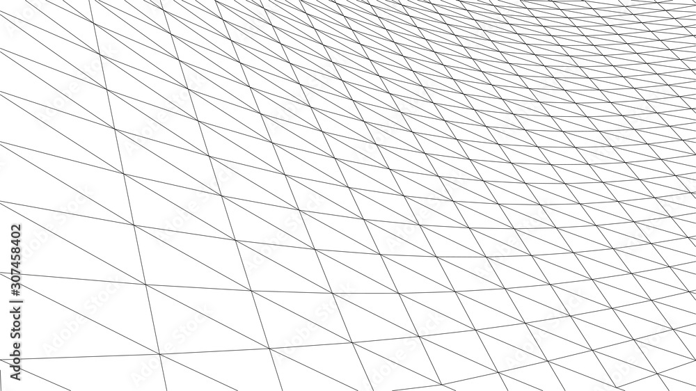 Aufkleber Vector perspective grid. Abstract wireframe landscape. Detailed lines on white background. 3d vector illustration.