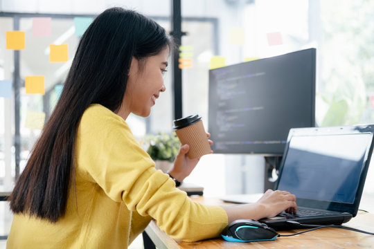 Programmers and developer teams are coding and developing softwa