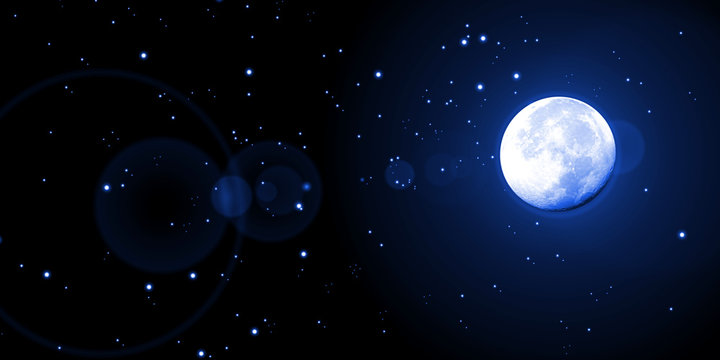 Luna piena con stelle cadenti nello spazio