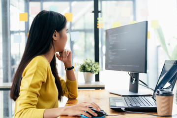 Programmers and developer teams are coding and developing softwa