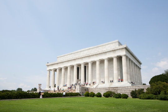 A tilt shift view of the Lincoln Memorial in Washington, DC