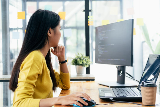 Programmers and developer teams are coding and developing softwa