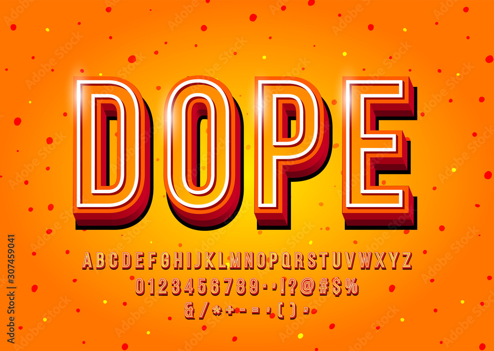 Poster modern 3d display font design, alphabet, letters and numbers. vector