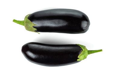 Two long purple eggplants Isolated on white background.