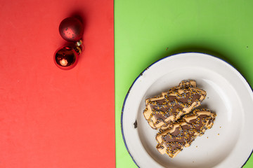 Christmas tree-shaped Christmas cookie with chocolate