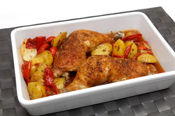 Roasted chicken drumstick with paprika and potatos 