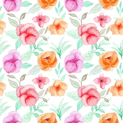 Fotobehang Tropische Bladeren colorful watercolor floral seamless pattern  © Asrulaqroni