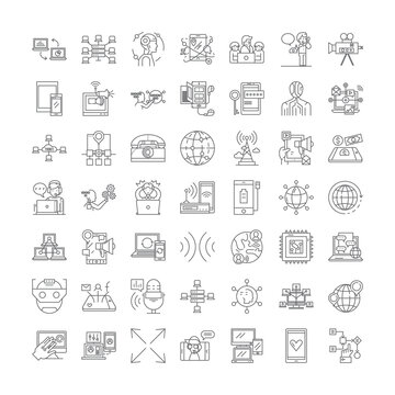 Telecommunication Line Icons, Signs, Symbols Vector, Linear Illustration Set