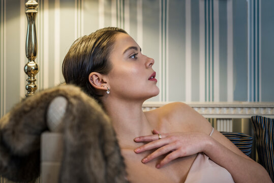 Woman lying on sofa