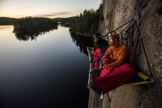 Two hikers resting in portaledge