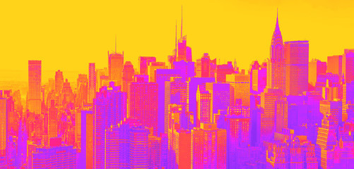 Aerial view of the New York City skyline near Midtown synth wave style © Tierney