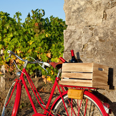 Vélo rouge ancien dans les vignes en France