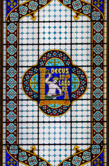 Details of the sky dome in stained glass of the Lello library in Porto