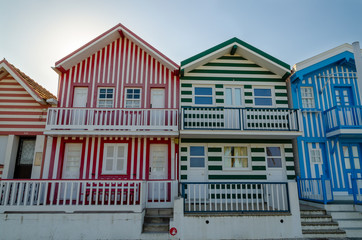 Colorful fishmen houses in the Aveiro town close to the beach