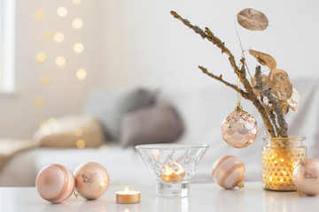 Christmas decorations with candles at home