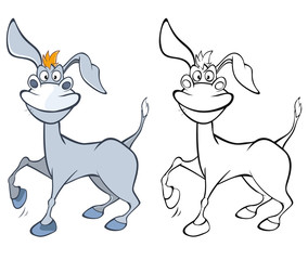 Illustration of a Cute Cartoon Character Burro for you Design and Computer Game. Coloring Book Outline Set 