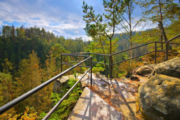 Hermannseck Aussicht in der Saechsischen Schweiz, Kirnitzschtal - Elbe sandstone mountains, co called view Hermannseck, near Kirnitzschtal