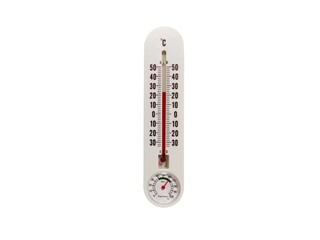 Wall hung thermometer isolated on white background