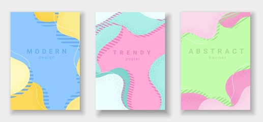 Set of creative vertical flat abstract backgrounds in contrast bright colors with grain texture. Modern templates for banner, poster, cover in trendy style. Space for text.