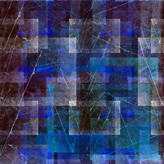 Seamless abstract pattern. Geometric shapes in gray-violet and neon blue. Grunge