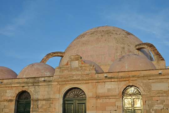 Giali Yali Jamisi and lighthouse at the Venetian Harbour of Chania, Crete, Greece