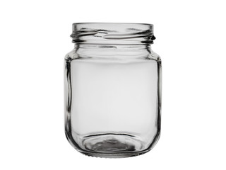 empty glass jar without lid isolated on white background