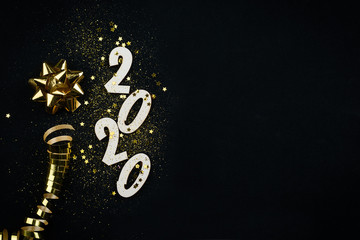 New year composition on a black background.Close up with copy space