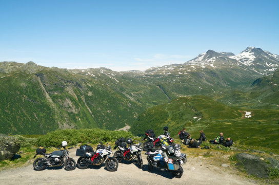 Bikers resting in mountains