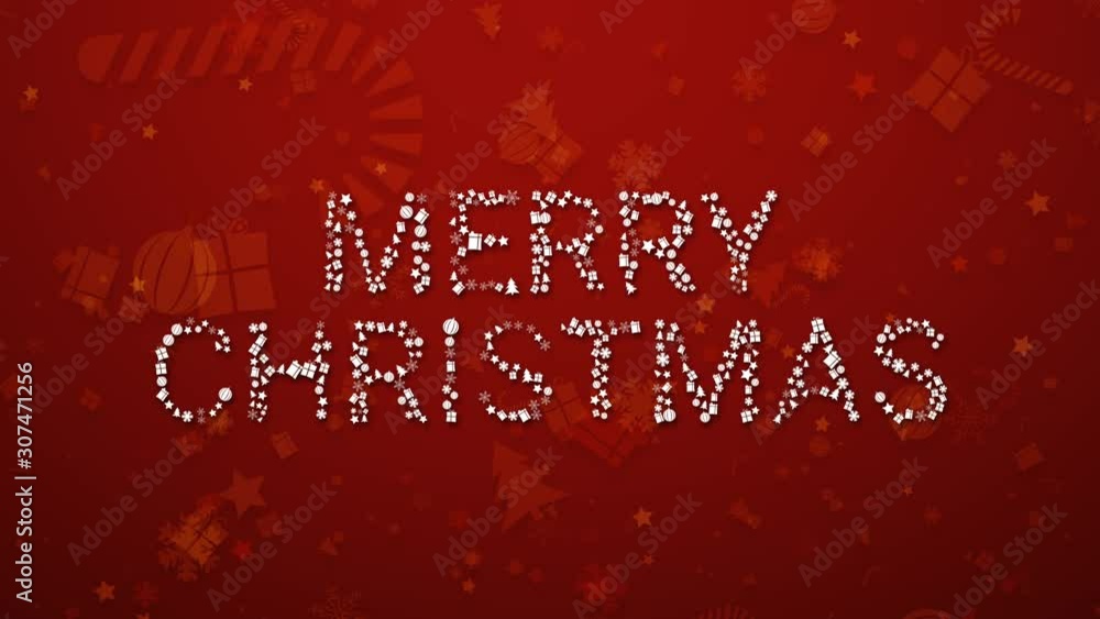 Wall mural Merry christmas card on red background.Animated golden christmas tree,gift,star,sweet,snow flake.Animated merry xmas wishes.Animated christmas greetings background with copy space.Festive holiday card