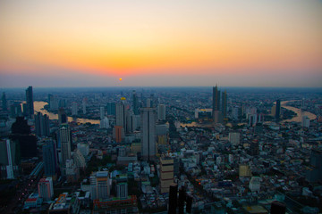 Bangkok city downtown skyline Thailand sunset