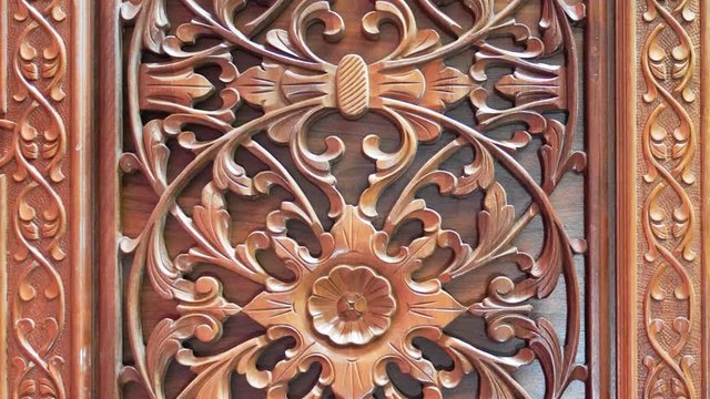 Details of a fine wood carving art on the door, an Islamic art and craft.