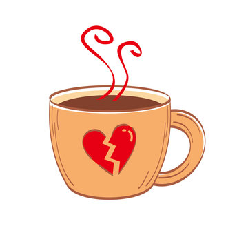 Coffee with break heart image on the cup vector illustration 