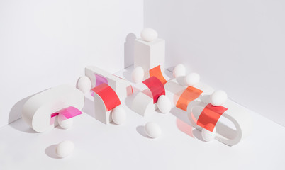 Eggs in white abstract setup.