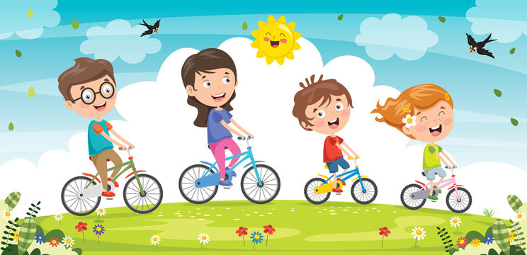 Happy Family Riding Bicycle Together