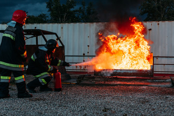 Fireman teacher learning how stop fire