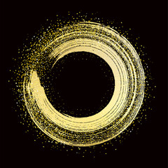 brush strokes of gold round frame on black