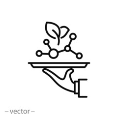 experiment with molecule food icon, experience molecular gastronomy, service kitchen, thin line web symbol on white background - editable stroke vector illustration eps 10