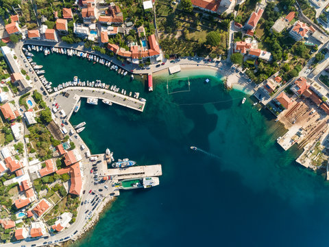 Aerial view of Sumartin coastal line during the summer, Croatia.