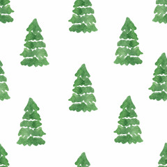 Watercolor christmas tree seamless pattern vector