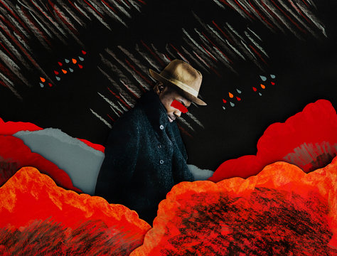 Digitally generated image of man in storm