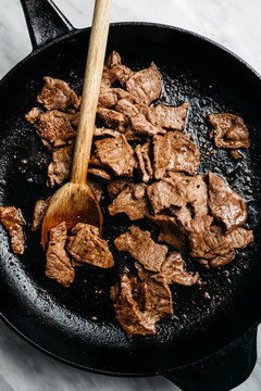 Stir-fried steak strips