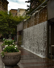 Waterfall fountain in downtown Seattle