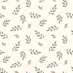 Vintage seamless floral pattern. Seamless pattern with leaves. Beautiful print with hand drawn plants. Hand drawn botany pattern for card, poster, flyer, home decor, fabric and textile