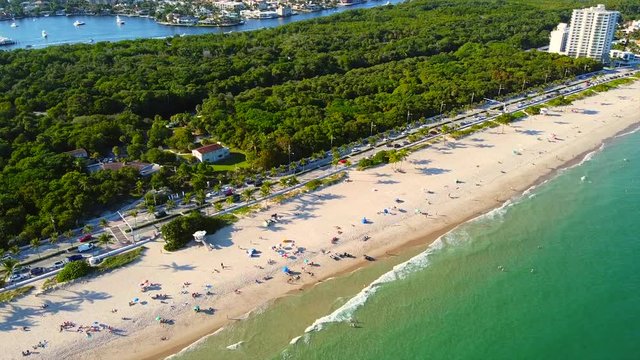Aerial video Hugh Taylor Birch State Park Fort Lauderdale FL 4k