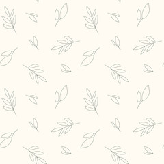 Seamless floral pattern in vintage style. Leaves and plants. Botanical illustration. Hand drawn vector pattern for card, poster, flyer, home decor, fabric and textile