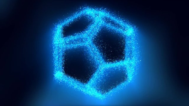 Shiny Rotating 3D Holographic Light Hologram Image of Dodecahedron - 4K Seamless Loop Motion Background Animation