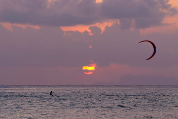 beautiful seascape with kiteboarding in Thailand