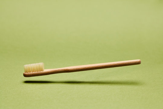 Close up of wooden toothbrush