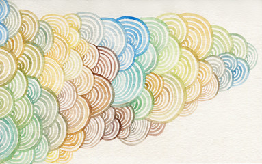 Watercolor texture with growing colorful warm waves on white